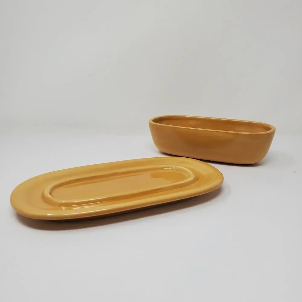 Pottery Barn SAUSALITO AMBER 1/4 Lb Covered Butter Dish Golden Yellow Amber Flaw
